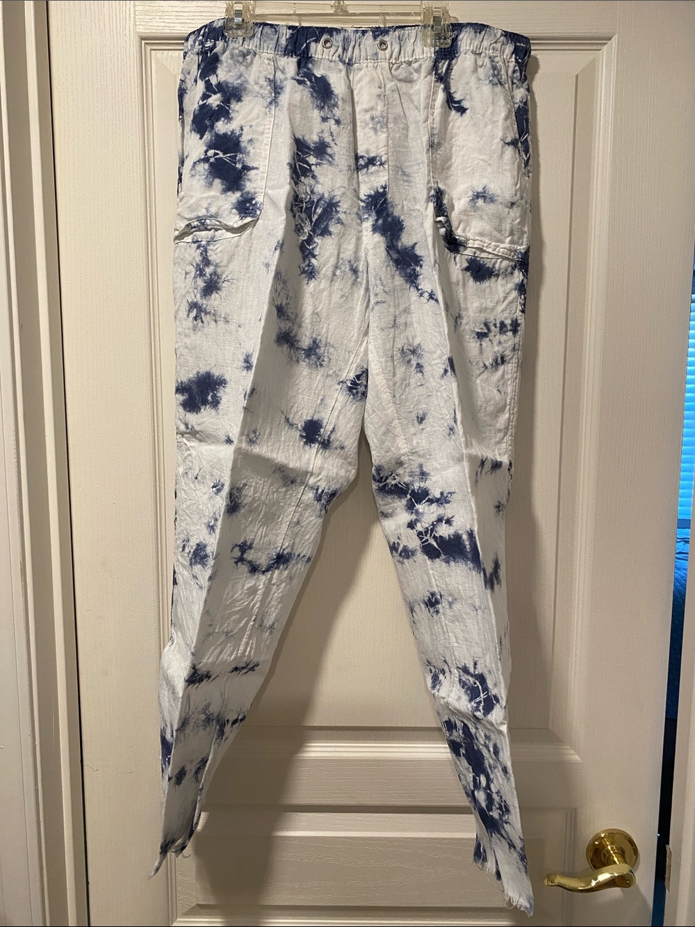 Rachel Zoe L Blue/White Tie Dye Linen Pants